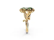 Halo Engagement Ring Setting for Fancy Green Marquise Center with Leaf Motif Split Shank and Prong Head in Yellow Gold