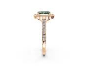 Milgrain Floral Halo Engagement Ring Setting for Fancy Green Radiant Cut Center with Pave Band and Prong Head in Rose Gold