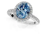 Halo Engagement Ring Setting for Fancy Blue Oval Center with Inner Milgrain Border and Prong Head in Sterling Silver