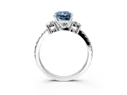 3 Stone Engagement Ring Setting for Fancy Blue Radiant Cut Center with Round Cut Side Accents and Prong Head in Sterling Silver