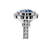 Halo Engagement Ring Setting for Fancy Blue Round Cut Center with Milgrain Frame, Pave Band and Prong Head in White Gold