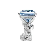 Solitaire Engagement Ring Setting for Fancy Blue Princess Cut Center with Bar-Station Pave Twist and Prong Head in White Gold