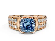Bezel Engagement Ring Setting for Fancy Blue Cushion Cut Center with Wide Channel-Set Band and Bezel Head in Rose Gold