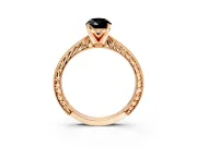 Solitaire Engagement Ring Setting for Fancy Black Pear-Shaped Center with Engraved Milgrain Band and Prong Head in Rose Gold