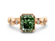 Milgrain Bezel Engagement Ring Setting for Fancy Green Radiant Cut Center with Marquise Stations and Bezel Head in Rose Gold