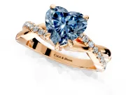 Solitaire Engagement Ring Setting for Fancy Blue Heart-Shaped Center with Half-Pave Crossover Band and Prong Head in Rose Gold