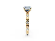 Solitaire Engagement Ring Setting for Fancy Blue Asscher Cut Center with Beaded Bezel Station Band and Prong Head in Yellow Gold