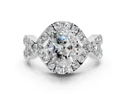 Halo Engagement Ring Setting for Oval Center with Pave Infinity Twist Band and Prong Head in Platinum