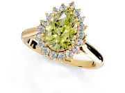 Starburst Halo Engagement Ring Setting for Fancy Yellow Pear-Shaped Center with Thin Round-Wire Band and Prong Head in Yellow Gold