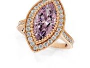 Halo Engagement Ring Setting for Fancy Pink Marquise Center with Milgrain Frame, Pave Band and Prong Head in Rose Gold