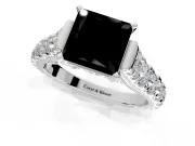 Solitaire Engagement Ring Setting for Fancy Black Princess Cut Center with Pave Cathedral Shoulders and Prong Head in Sterling Silver