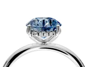 Hidden Halo Engagement Ring Setting for Fancy Blue Round Cut Center with Thin Round-Wire Band and Prong Head in Platinum