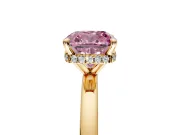 Hidden Halo Engagement Ring Setting for Fancy Pink Cushion Cut Center with Plain Band and Tall Prong Head in Yellow Gold