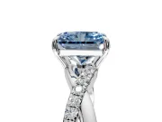 Crossover Engagement Ring Setting for Fancy Blue Radiant Cut Center with Pave and Plain Strands and Prong Head in White Gold