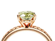 Solitaire Engagement Ring Setting for Fancy Yellow Oval Center with Milgrain X Pattern Band and Prong Head in Rose Gold