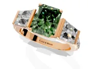 Channel-Set Engagement Ring Setting for Fancy Green Radiant Cut Center with Baguette Band and Prong Head in Rose Gold