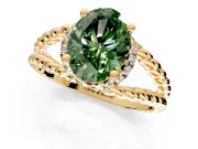Halo Engagement Ring Setting for Fancy Green Oval Center with Rope Twist Split Shank and Prong Head in Yellow Gold