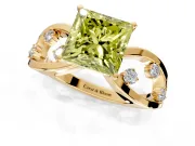 Solitaire Engagement Ring Setting for Fancy Yellow Princess Cut Center with Criss-Cross Accent Band and Prong Head in Yellow Gold