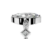 Milgrain Bezel Engagement Ring Setting for Marquise Center with Marquise Stations and Bezel Head in Platinum