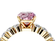 Shared-Prong Engagement Ring Setting for Fancy Pink Cushion Cut Center with Graduated Accents and Prong Head in Yellow Gold