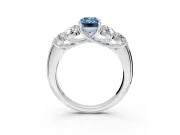 Cluster Engagement Ring Setting for Fancy Blue Emerald Cut Center with Round Cut Accent Frame and Prong Head in Sterling Silver