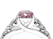 Solitaire Engagement Ring Setting for Fancy Pink Radiant Cut Center with Graduated Shared Prongs and Prong Head in Platinum