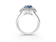 Halo Engagement Ring Setting for Fancy Blue Heart-Shaped Center with Two-Strand Split Shank and Prong Head in Sterling Silver