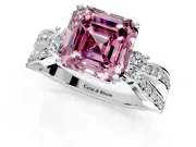3 Stone Engagement Ring Setting for Fancy Pink Asscher Cut Center with Pave Twist Band and Prong Head in Sterling Silver
