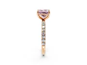 Solitaire Engagement Ring Setting for Fancy Pink Princess Cut Center with Micro Pave Band and Prong Head in Rose Gold
