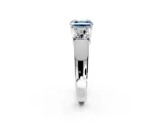3 Stone Engagement Ring Setting for Fancy Blue Asscher Cut Center with Raised Basket Heads and Prong Head in Platinum