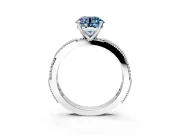 Solitaire Engagement Ring Setting for Fancy Blue Round Cut Center with Milgrain-Edged Pave Band and Prong Head in Sterling Silver
