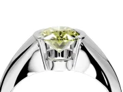 Tension Engagement Ring Setting for Fancy Yellow Oval Center with Wide Tapered Band and Tension Head in Platinum