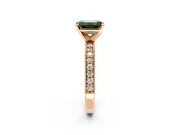 Milgrain Pave Engagement Ring Setting for Fancy Green Emerald Cut Center with Accent Band and Prong Head in Rose Gold