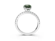Solitaire Engagement Ring Setting for Fancy Green Radiant Cut Center with Band of Accents and Prong Head in White Gold