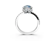 Halo Engagement Ring Setting for Fancy Blue Pear-Shaped Center with Openwork Halo, Pave Band and Prong Head in Platinum