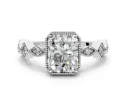 Milgrain Bezel Engagement Ring Setting for Radiant Cut Center with Marquise Stations and Bezel Head in Sterling Silver