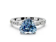 Baguette Engagement Ring Setting for Fancy Blue Heart-Shaped Center with Alternating Bar-Set Band and Prong Head in Platinum