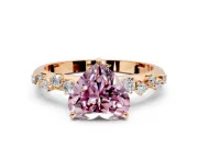 Cluster Engagement Ring Setting for Fancy Pink Heart-Shaped Center with Round Cut Accent Band and Prong Head in Rose Gold