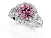 Halo Engagement Ring Setting for Fancy Pink Round Cut Center with Two-Strand Split Shank and Prong Head in Sterling Silver