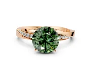 Side Accent Engagement Ring Setting for Fancy Green Round Cut Center with Accent Shoulders and Prong Head in Rose Gold