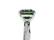 Side Accent Engagement Ring Setting for Fancy Green Asscher Cut Center with Accent Shoulders and Prong Head in Platinum