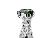 3 Stone Engagement Ring Setting for Fancy Green Heart-Shaped Center with Pave Twist Band and Prong Head in White Gold