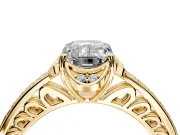 Floral Engagement Ring Setting for Emerald Cut Center with Four Accent Clusters and Prong Head in Yellow Gold