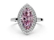 Halo Engagement Ring Setting for Fancy Pink Marquise Center with Plain Tapered Band and Prong Head in Platinum