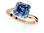 Solitaire Engagement Ring Setting for Fancy Blue Asscher Cut Center with Plain Bypass Twist Band and Prong Head in Rose Gold