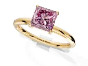 Low-Set Solitaire Engagement Ring Setting for Fancy Pink Princess Cut Center with Thin Plain Band and Prong Head in Yellow Gold