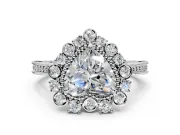 Milgrain Halo Engagement Ring Setting for Heart-Shaped Center with Bezel Point Accents and Prong Head in Platinum