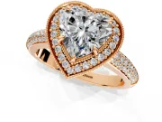 Milgrain Halo Engagement Ring Setting for Heart-Shaped Center with Three-Sided Pave Band and Prong Head in Rose Gold