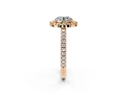 Pave Halo Engagement Ring Setting for Round Cut Center with Single Row Pave Band and Prong Head in Rose Gold