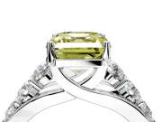 Solitaire Engagement Ring Setting for Fancy Yellow Asscher Cut Center with Graduated Shared Prongs and Prong Head in Platinum